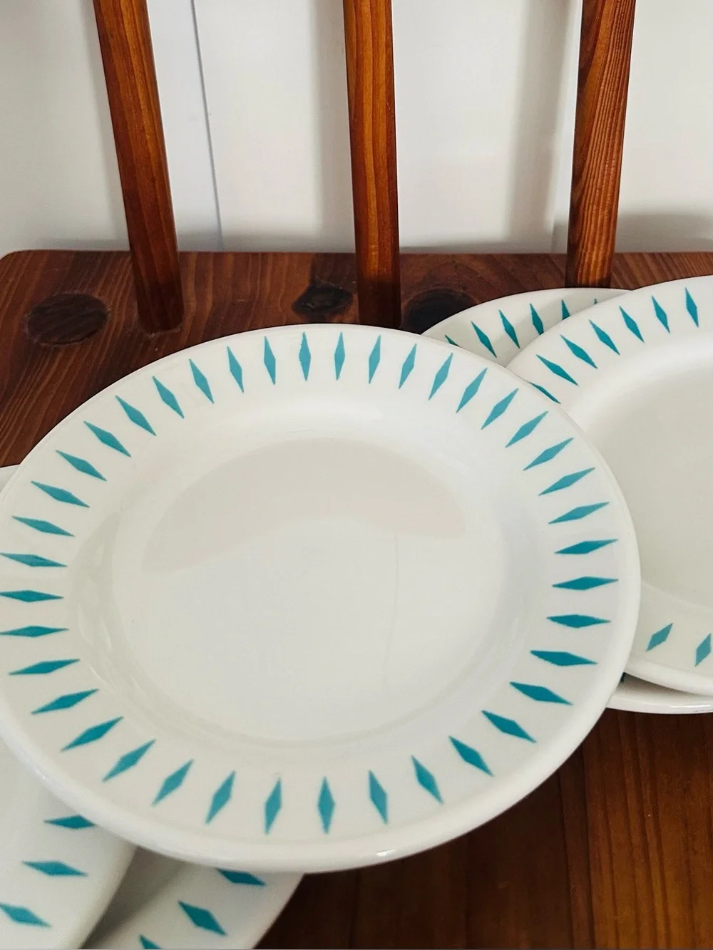 Set of 5 Vintage Homer Laughlin 7in Plates Turquoise Atomic Diamond Pattern